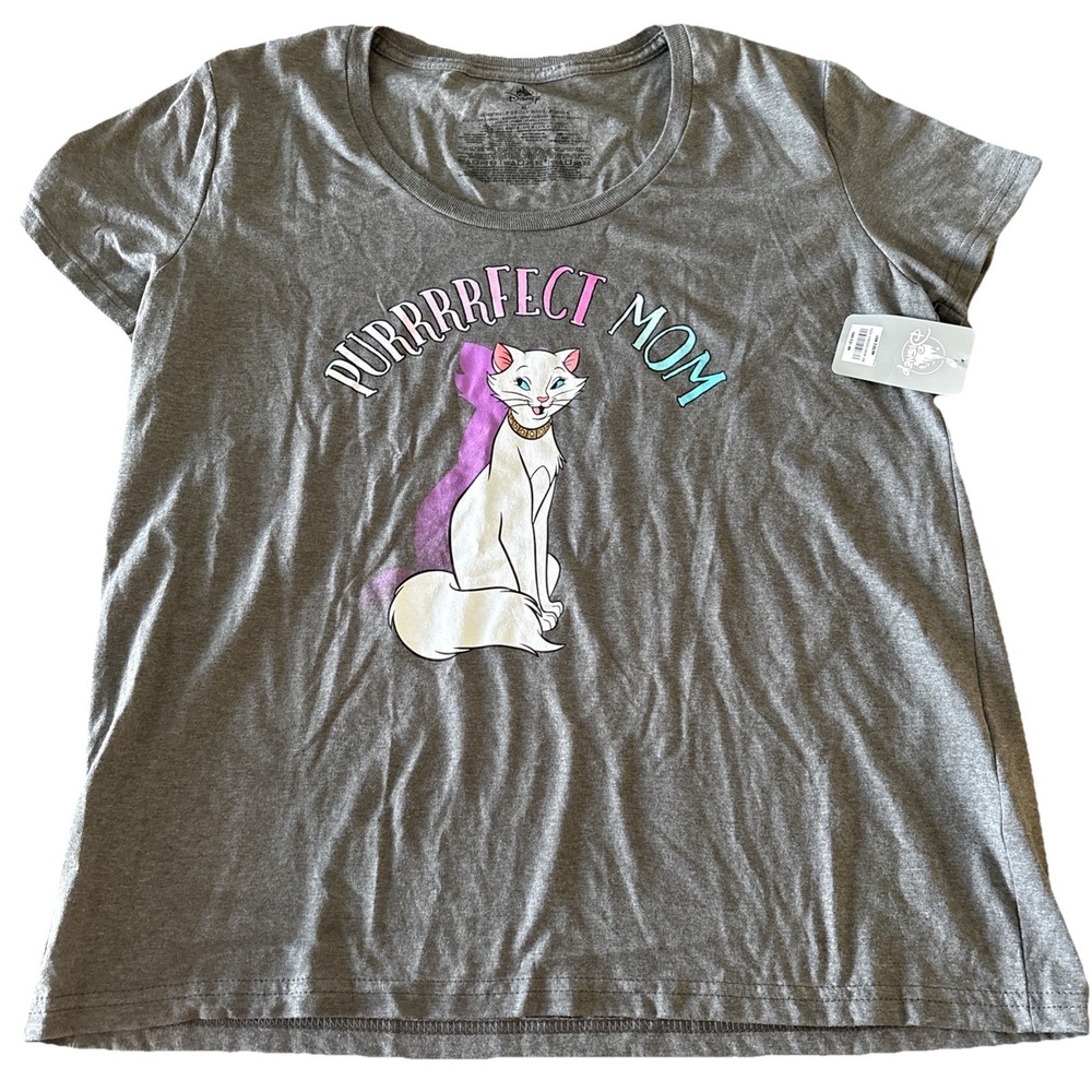 Disney Aristocats T-Shirt Womens XL Gray Purrfect Mom Scoop Neck Tee NEW perfect